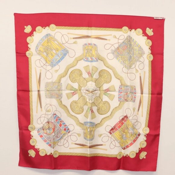 HERMES Carre 90 Scarf LES TAMBOURS Silk Red - Picture 2 of 9